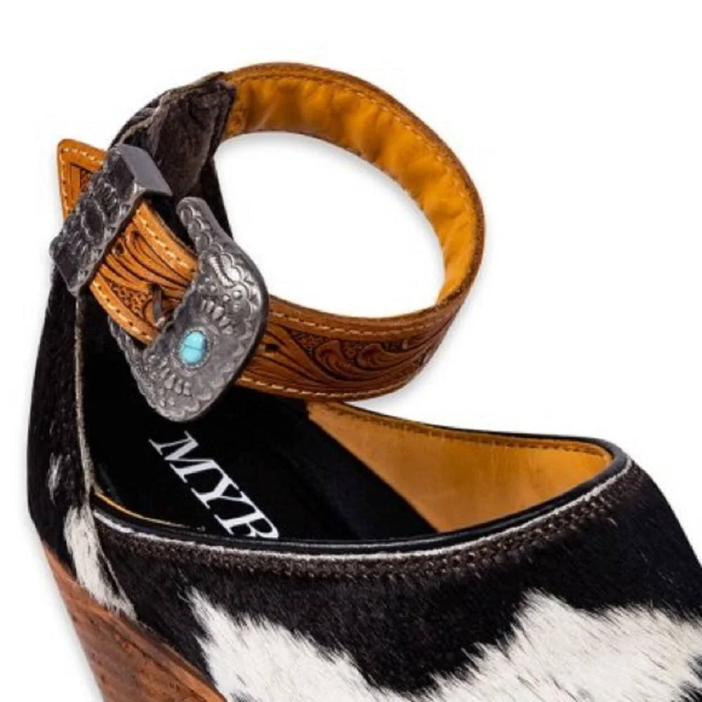 Hand-Tooled Leather strap Genuine Hide-On Women Bootie Boot Boho Western Shoe - Picture 9 of 16